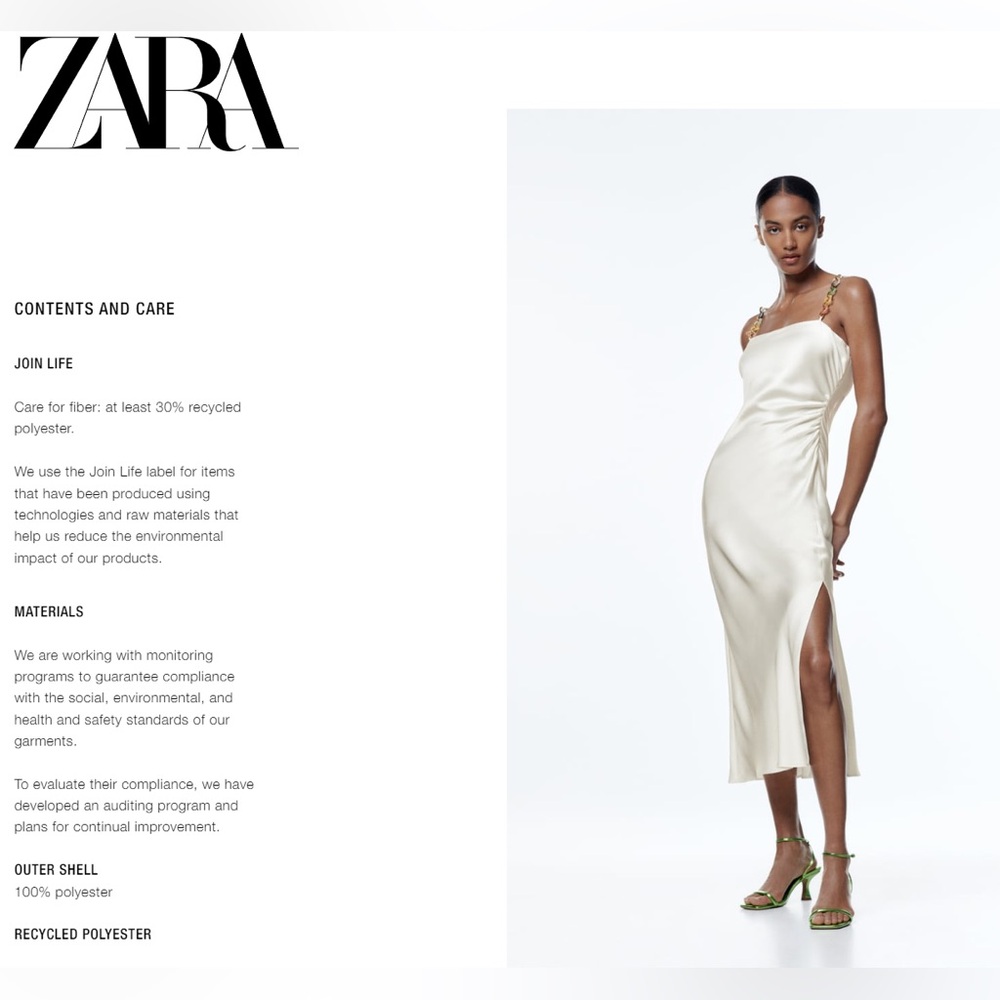 ZARA Chain Strap Satin Effect Slip Dress Size XS